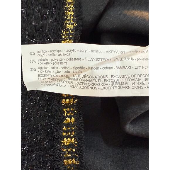 NWT Zara Black w/ Gold Detail Glittery Asymmetric One Shoulder Mini Dress Size S - Picture 8 of 9